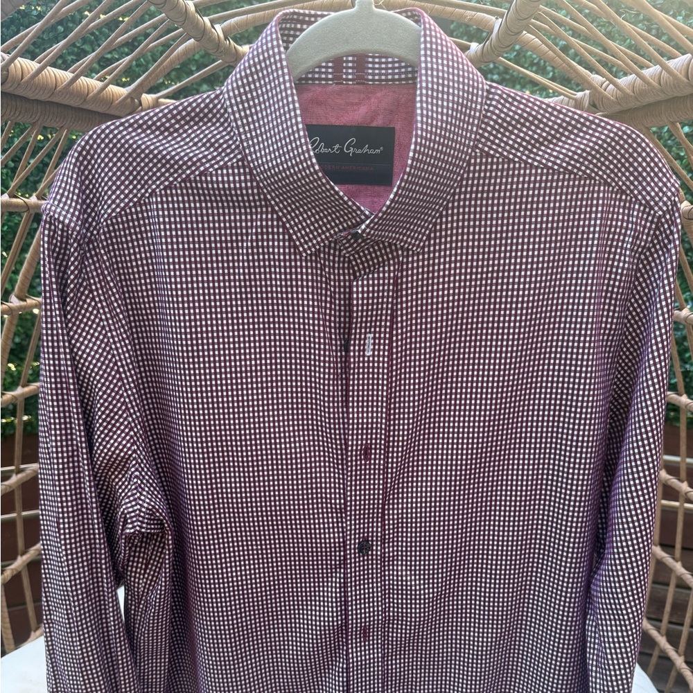 Robert Graham Burgundy and White Plaid Shirt